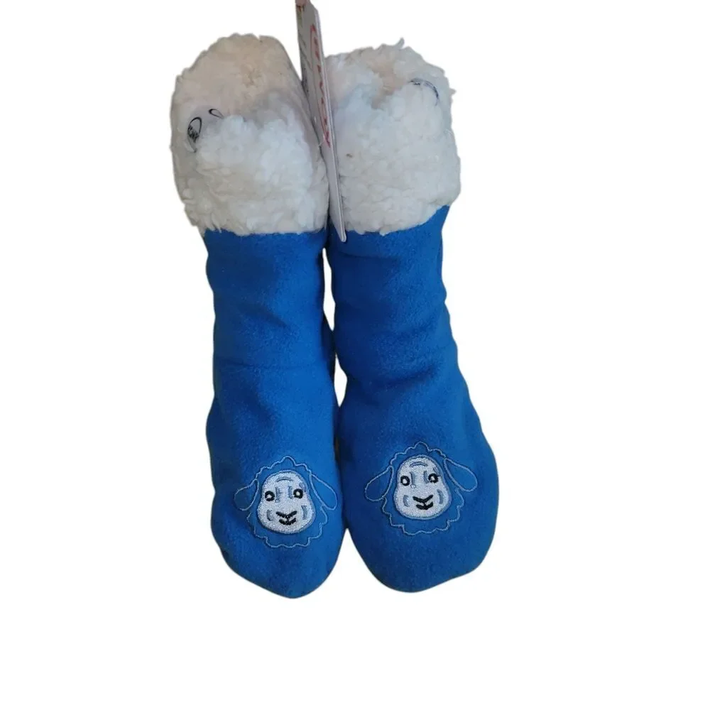 KOMBI Blue and White Plush Lined Indoor Slippers SIZE 12/24 MONTHS